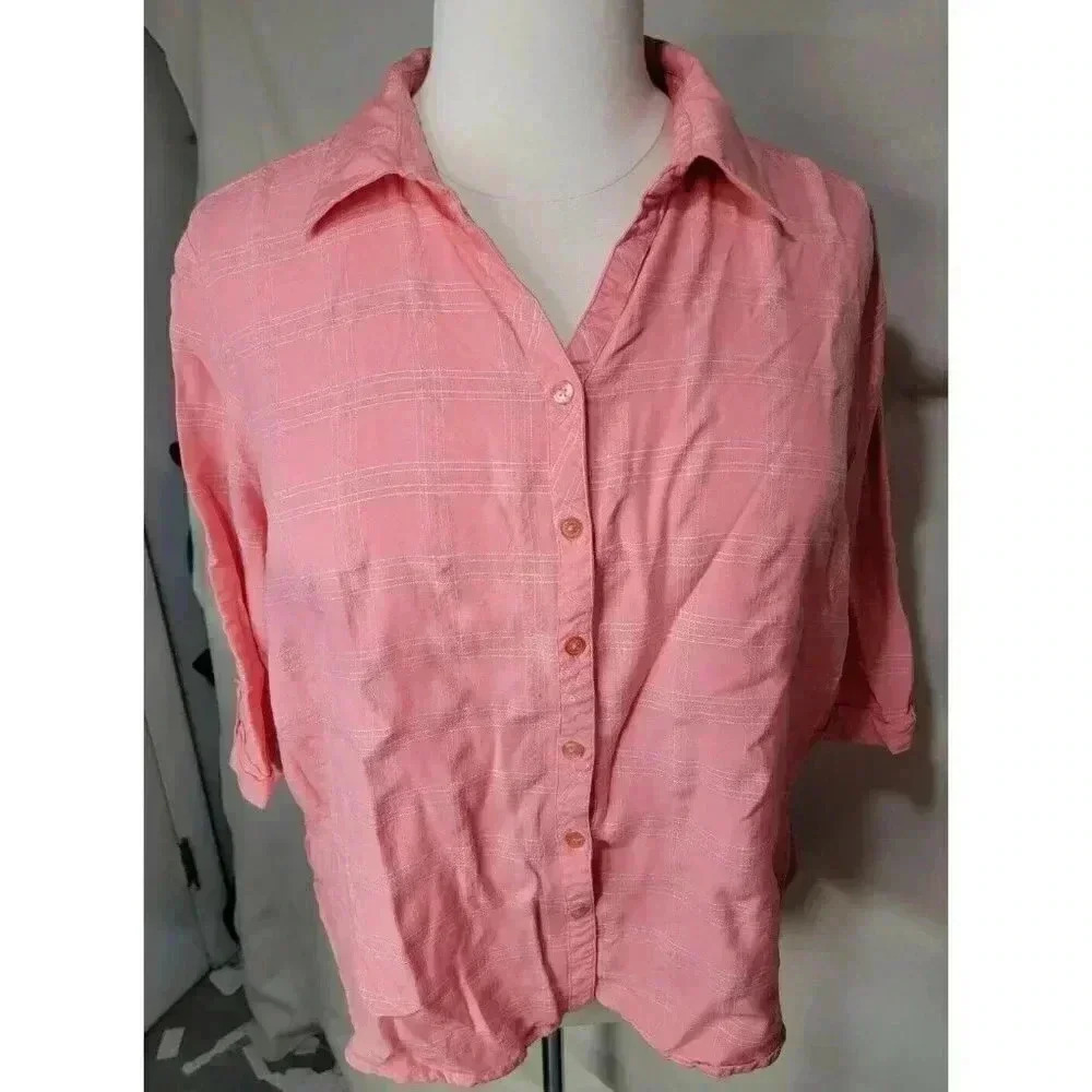 DRESS BARN BUTTON UP COLLAR TOP IN CORAL 3/4 SLEEVE PLUS SIZE 22/24